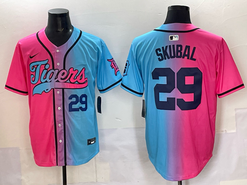 Men 2025 Detroit Tigers 29 Skubal Blue pink Game Nike MLB Jersey style 015
